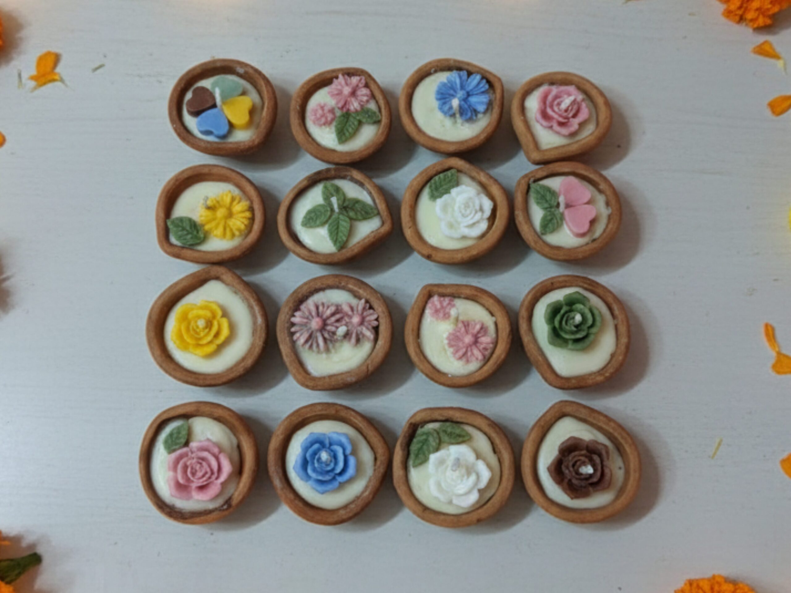 Floral Diya Candles (Pack of 10)